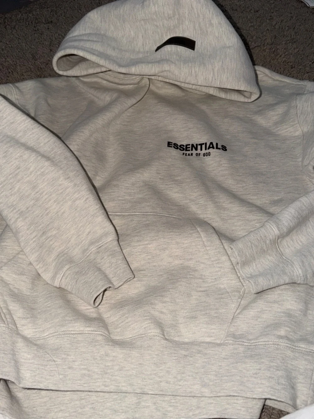 Fear of God ESSENTIALS Heather Light Gray Hoodie with Black Logo - Picture 3 of 5